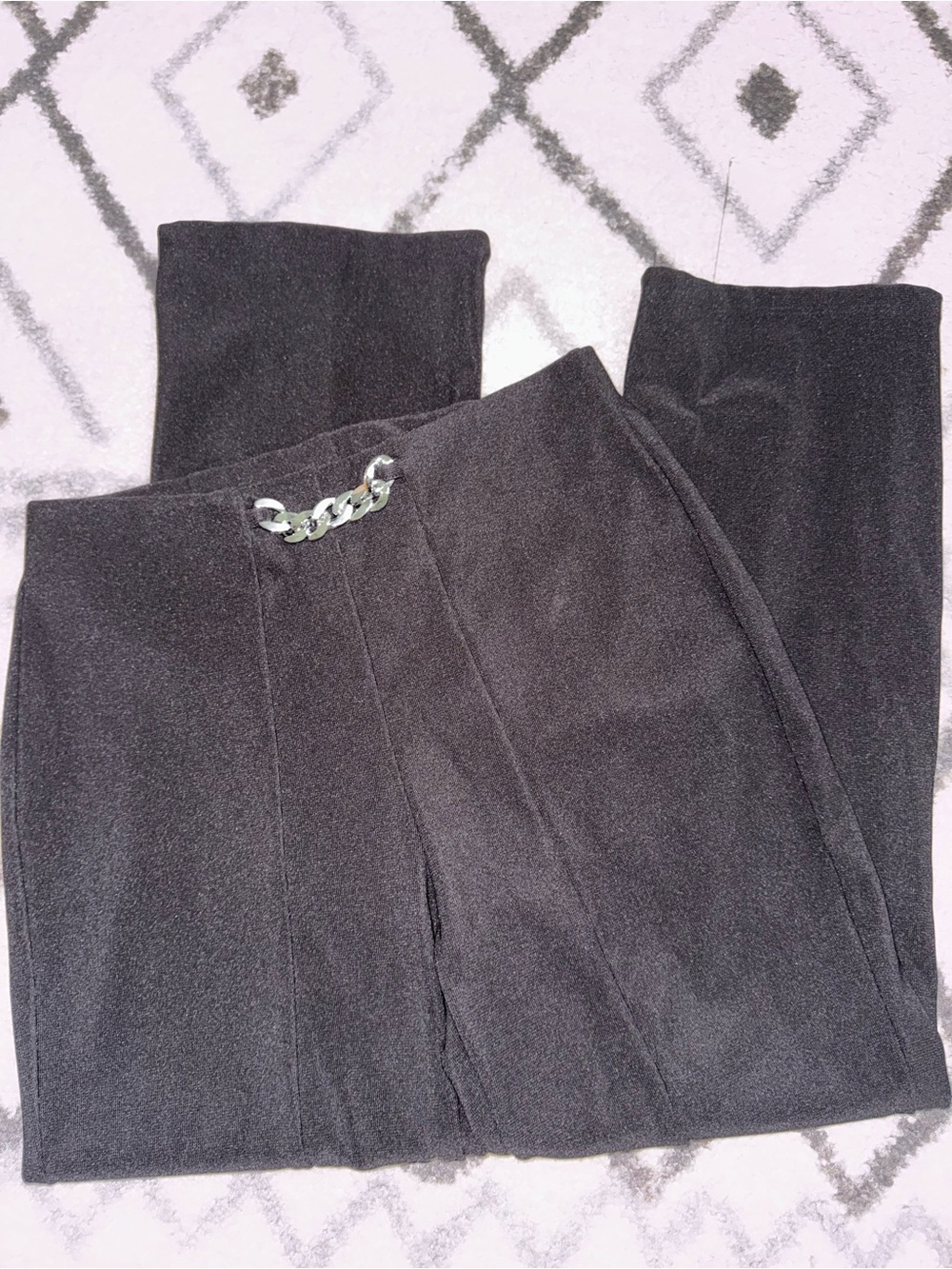 H&M Black Straight-Leg Ponte Pants with Silver Chain Accent
